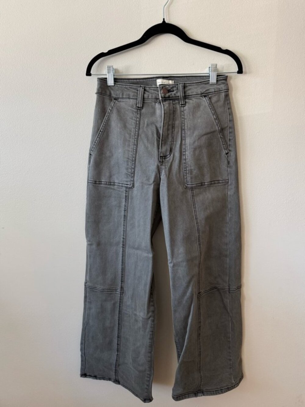 Oliver Logan Olive Cropped Wide-Leg Jeans, Cotton